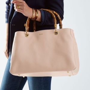 Mark & Graham Cream Satchel with Bamboo Handles